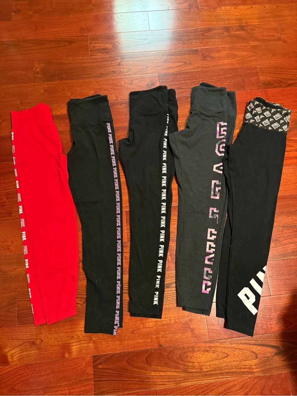 PINK Victoria's Secret Women’s Logo Leggings in Red, Black, and Gray